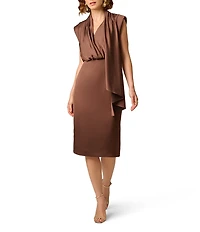 Aidan Mattox Satin Front Crepe Back V-Neck Sleeveless A-Line Knee Length Dress