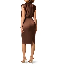 Aidan Mattox Satin Front Crepe Back V-Neck Sleeveless A-Line Knee Length Dress