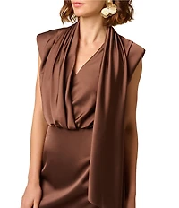 Aidan Mattox Satin Front Crepe Back V-Neck Sleeveless A-Line Knee Length Dress