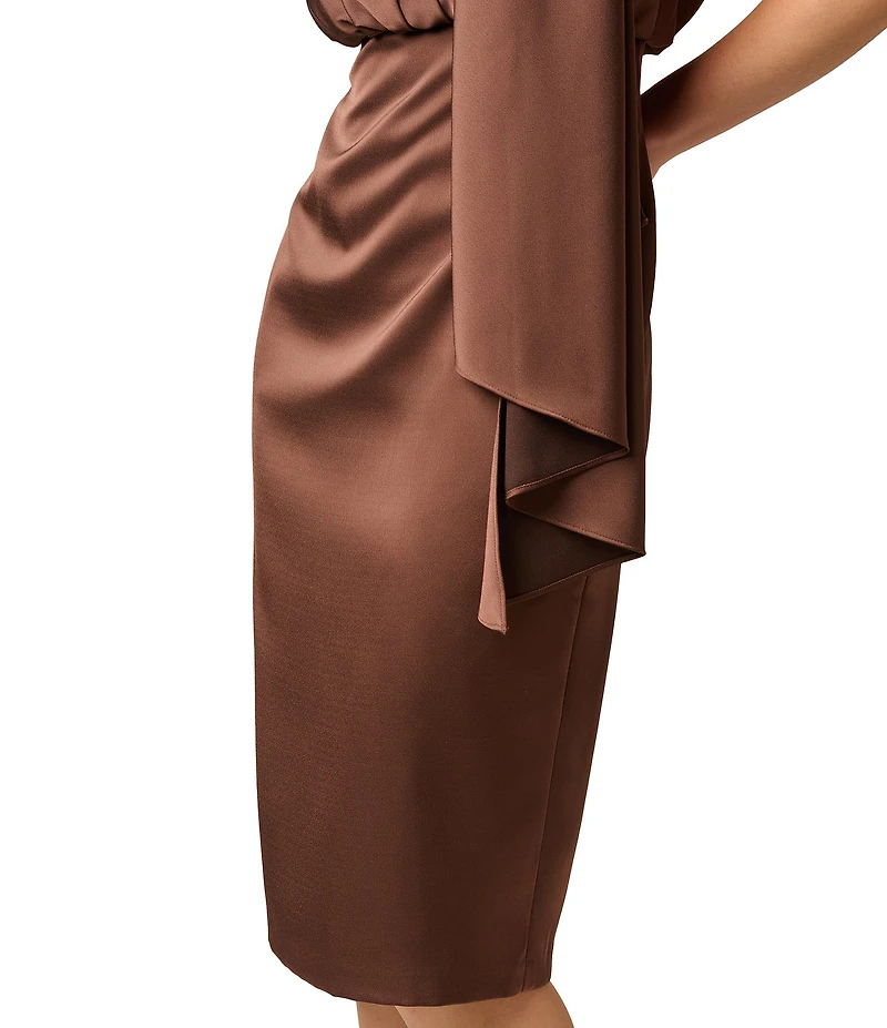 Aidan Mattox Satin Front Crepe Back V-Neck Sleeveless A-Line Knee Length Dress