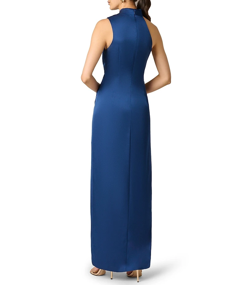 Aidan Mattox Satin Long Dress With Gathers and Hardware