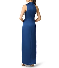 Aidan Mattox Satin Long Dress With Gathers and Hardware