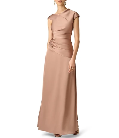 Aidan Mattox Satin Long Dress With Pleats