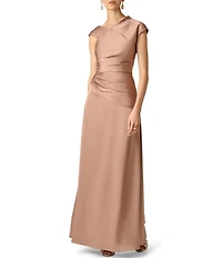 Aidan Mattox Satin Long Dress With Pleats