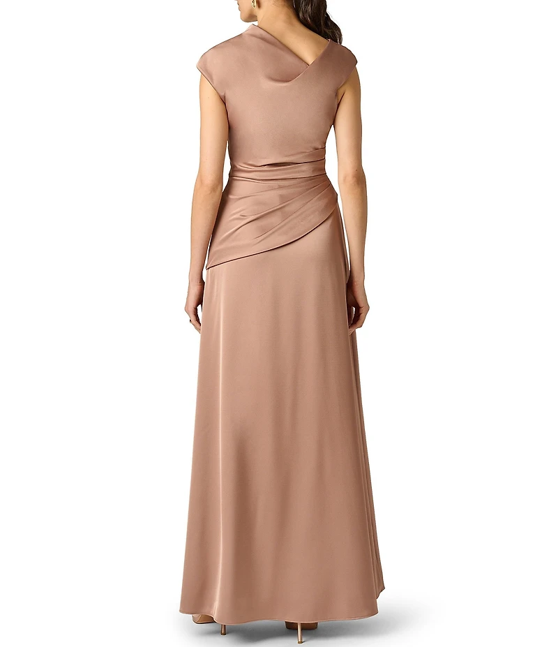 Aidan Mattox Satin Long Dress With Pleats