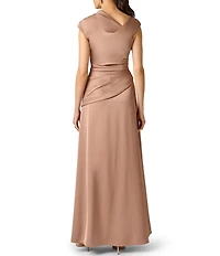 Aidan Mattox Satin Long Dress With Pleats