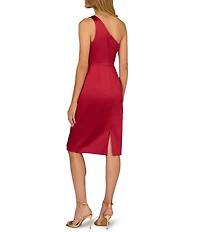 Aidan Mattox Satin One Shoulder Front Bow Sheath Midi Dress