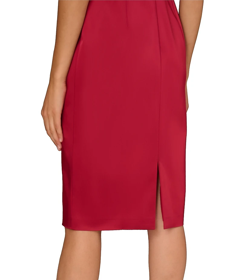 Aidan Mattox Satin One Shoulder Front Bow Sheath Midi Dress