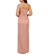 Aidan Mattox Satin One Shoulder Ruched Sheath Dress