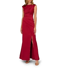 Aidan Mattox Satin Ruched Long Gown