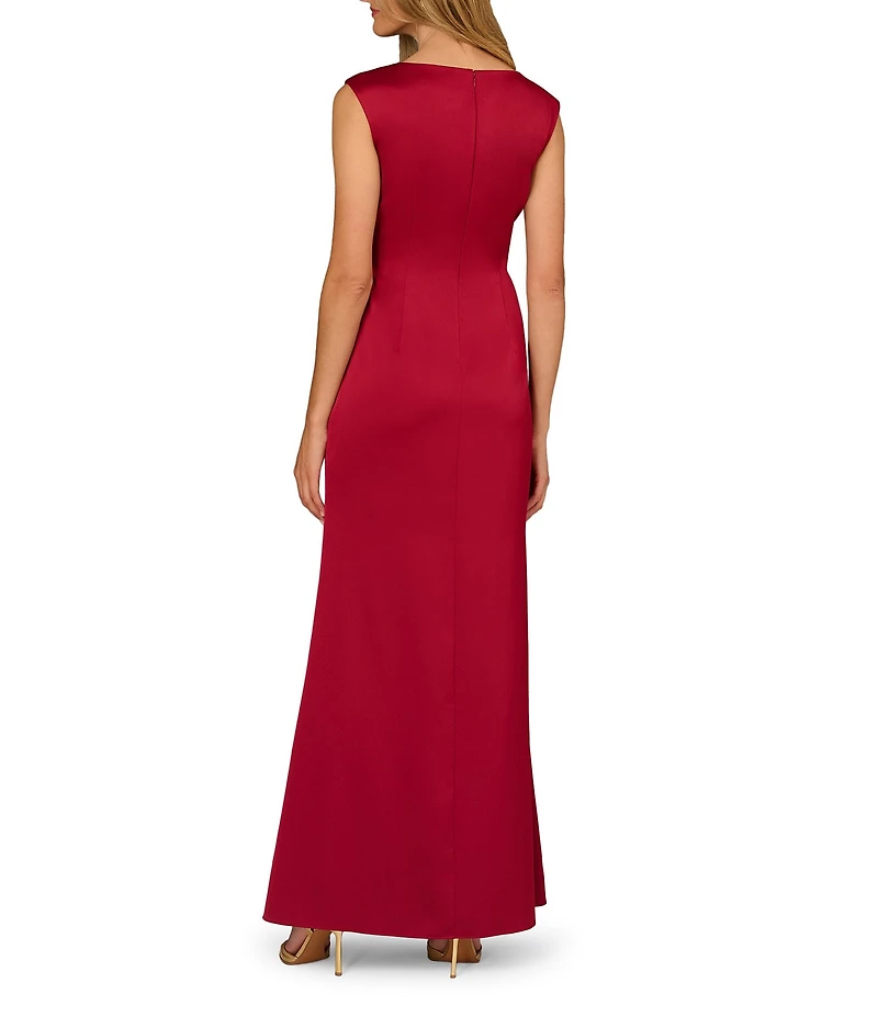 Aidan Mattox Satin Ruched Long Gown