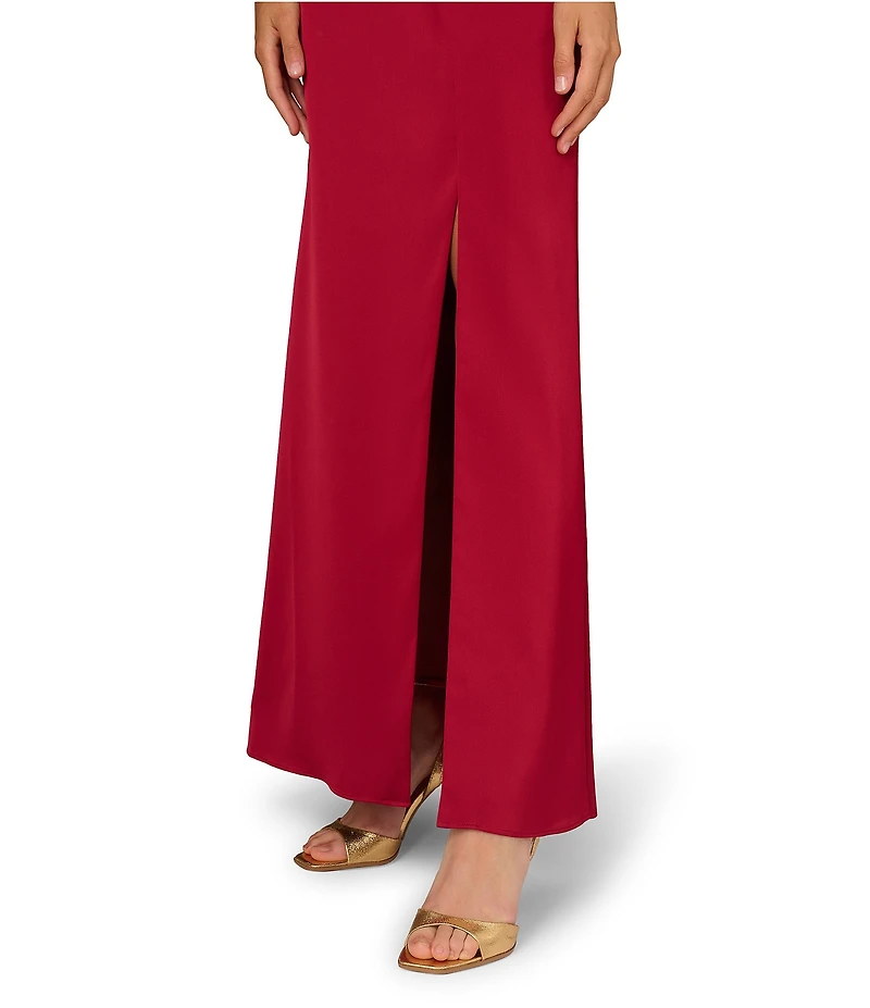 Aidan Mattox Satin Ruched Long Gown