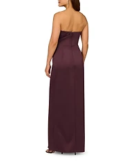 Aidan Mattox Satin Strapless Side Slit Sheath Dress