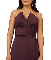 Aidan Mattox Satin Strapless Side Slit Sheath Dress