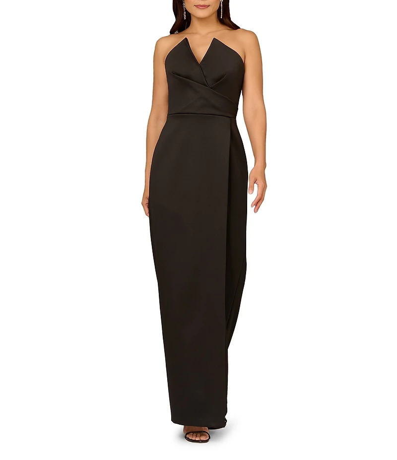 Aidan Mattox Satin Strapless Side Slit Sheath Dress