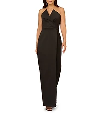 Aidan Mattox Satin Strapless Side Slit Sheath Dress
