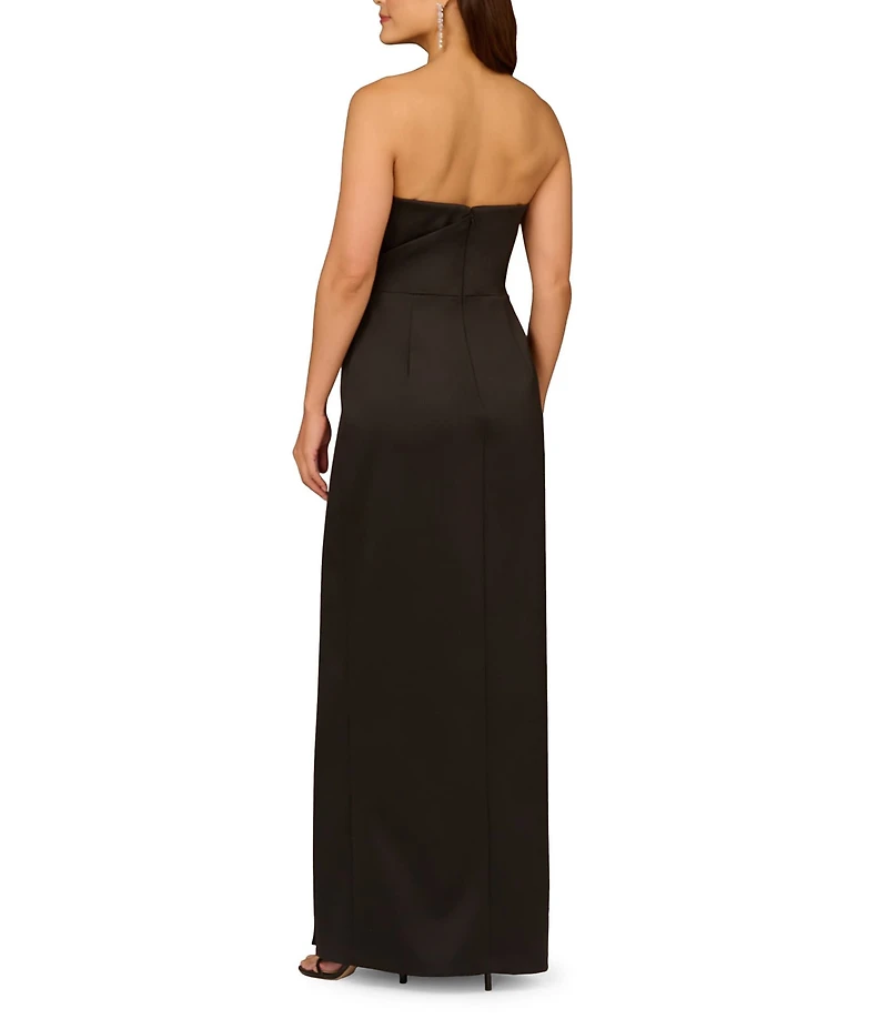 Aidan Mattox Satin Strapless Side Slit Sheath Dress