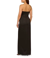 Aidan Mattox Satin Strapless Side Slit Sheath Dress