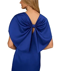 Aidan Mattox Satin V-Neck Short Sleeve Bow Back A-Line Gown