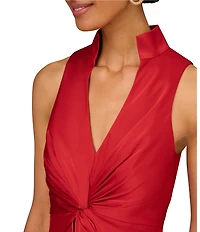 Aidan Mattox Satin V-Neck Twist Front with Cascading Ruffle Gown
