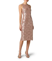 Aidan Mattox Sleeveless Beaded Mesh Midi Dress