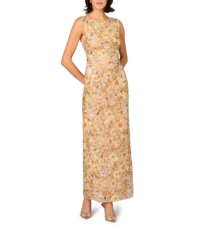 Aidan Mattox Sleeveless Embroidered Beaded Mesh Gown