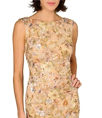Aidan Mattox Sleeveless Embroidered Beaded Mesh Gown