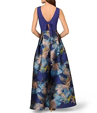 Aidan Mattox Sleeveless Tie Back Mix Media Floral Ballgown