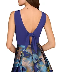 Aidan Mattox Sleeveless Tie Back Mix Media Floral Ballgown
