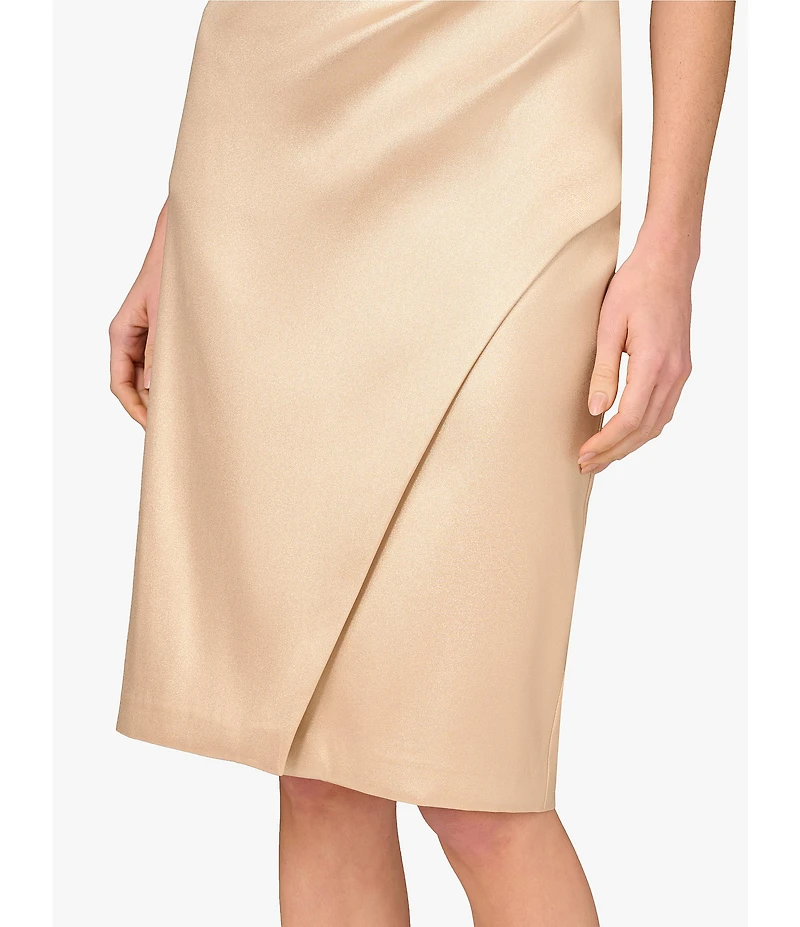 Aidan Mattox Split V-Neck Sleeveless Foiled Mikado Sheath Dress