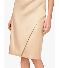 Aidan Mattox Split V-Neck Sleeveless Foiled Mikado Sheath Dress