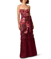 Aidan Mattox Strapless 3D Embroidered Gown
