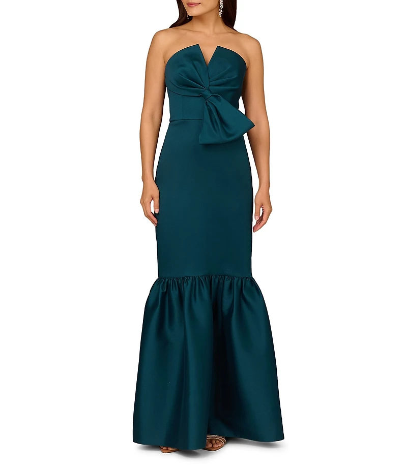 Aidan Mattox Strapless Bow Ruffle Bottom Gown