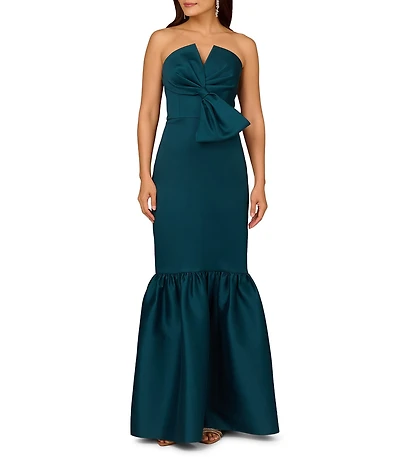 Aidan Mattox Strapless Bow Ruffle Bottom Gown