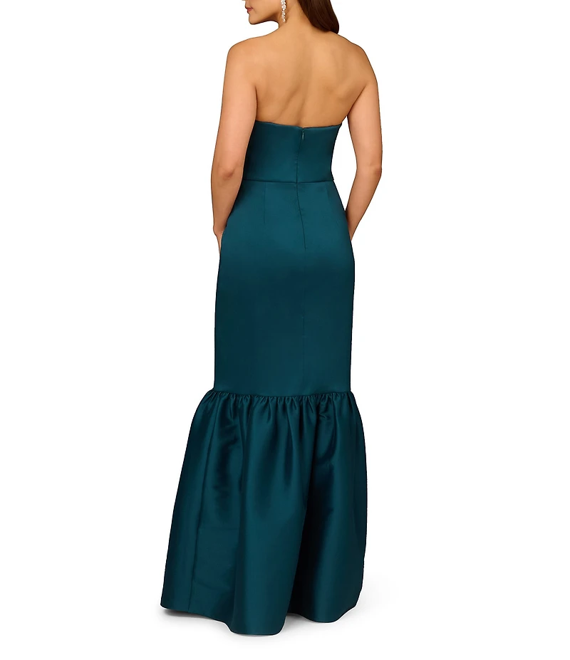 Aidan Mattox Strapless Bow Ruffle Bottom Gown