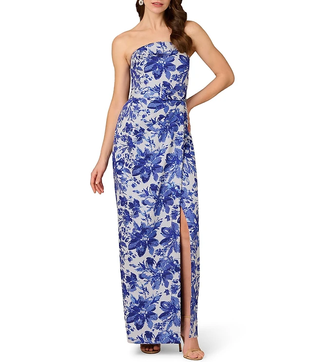 Aidan Mattox Strapless Floral Print Jacquard Side Ruched Column Gown at  Hamilton Place in Chattanooga, TN