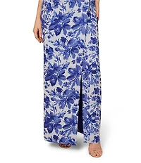 Aidan Mattox Strapless Floral Print Jacquard Side Ruched Column Gown