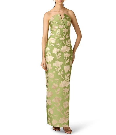 Aidan Mattox Strapless Jacquard Metallic Column Gown