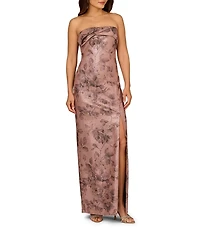 Aidan Mattox Strapless Metallic Print Jacquard Gown With Draped Bodice