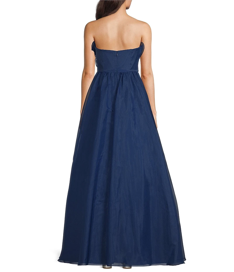 Aidan Mattox Strapless Organza Strapless Rosette Ruffle Ball Gown