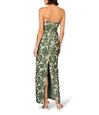 Aidan Mattox Strapless Peplum Print Jacquard Gown