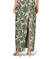 Aidan Mattox Strapless Peplum Print Jacquard Gown