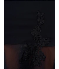 Aidan Mattox Stretch V-Neck Cap Sleeve Flounce Floral Mesh Insert Sheath Dress