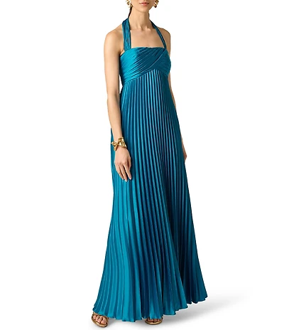 Aidan Mattox Stretch Charmeuse Pleated Gown