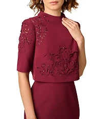 Aidan Mattox Stretch Crepe Mock Neck Short Sleeve Sheath Dress