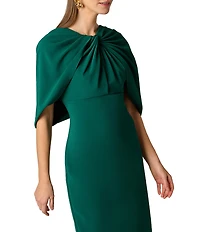 Aidan Mattox Stretch Crepe Pleated Back Cape Midi Dress