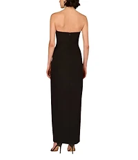 Aidan Mattox Stretch Crepe Strapless Beaded High Leg Sheath Gown