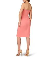 Aidan Mattox Stretch Crepe Strapless Beaded Trim Sheath Dress
