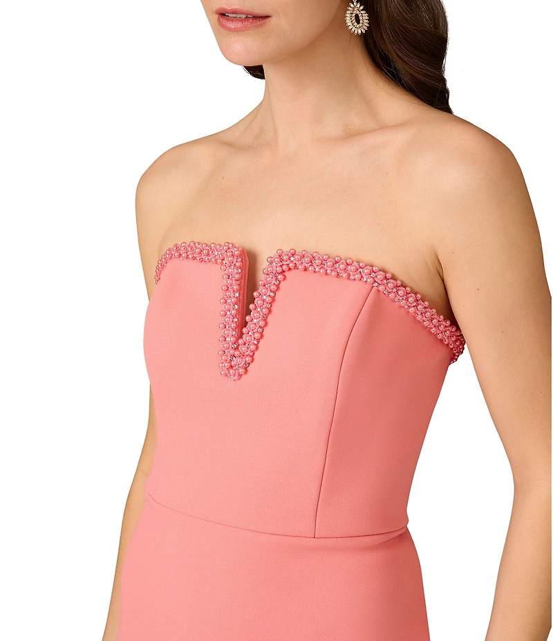 Aidan Mattox Stretch Crepe Strapless Beaded Trim Sheath Dress