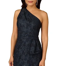 Aidan Mattox Stretch Jacquard One Shoulder Neck Sleeveless Bow Waist Column Dress